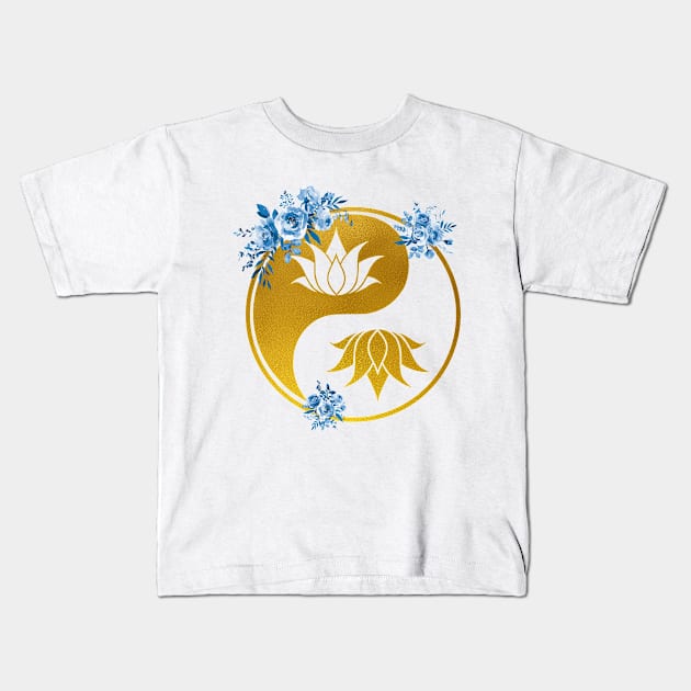 Lotus in Yin Yang Kids T-Shirt by erzebeth